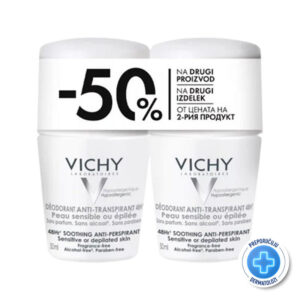 VICHY DÉODORANT Roll-on dezodorans za regulaciju znojenja do 48h za osetljivu i depiliranu kožu, 2x50 ml