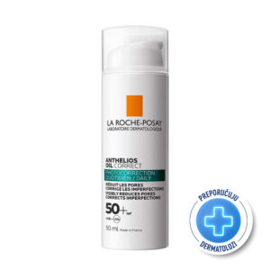 La Roche-Posay ANTHELIOS OIL CORRECT SPF50+ Gel-krema za zaštitu od sunca i za fotokorekciju, vidljivo umanjuje pore i koriguje nepravilnosti, 50 ml