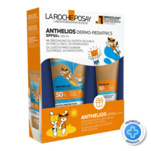 La Roche-Posay ANTHELIOS DP Wet Skin Losion za zaštitu od sunca za mokru ili suvu kožu za decu SPF50+, 200 ml  + Hidratantni losion za zaštitu od sunca za lice i telo SPF50+, 75 ml