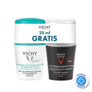 VICHY DÉODORANT Roll-on dezodorans za regulaciju prekomernog znojenja 48h, 50 ml + VICHY HOMME Antiperspirant roll-on za zaštitu od znojenja do 72h, 50 ml