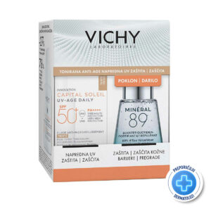 VICHY CAPITAL SOLEIL UV-AGE DAILY Tonirani vodeni fluid za zaštitu od sunca protiv znakova fotostarenja, 40 ml + MINÉRAL 89 BOOSTER Dnevni booster za snažniju i puniju kožu, 30 ml