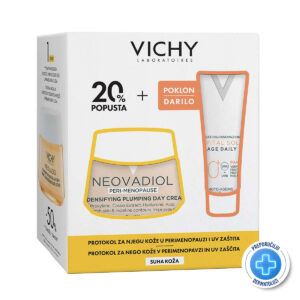 VICHY PROMO za negu suve kože u perimenopauzi (NEOVADIOL Dnevna nega za gustinu i punoću kože u perimenopauzi, suva koža, 50 ml + CAPITAL SOLEIL UV-AGE DAILY Vodeni fluid za zaštitu od sunca protiv znakova starenja kože - bore, tamne fleke SPF50+, 15 ml)