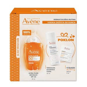 AVENE SUN PROMO ULTRA FLUID SPF50+TERMALNA VODA 50ML+VITAMIN CG SERUM 2ML POKLON